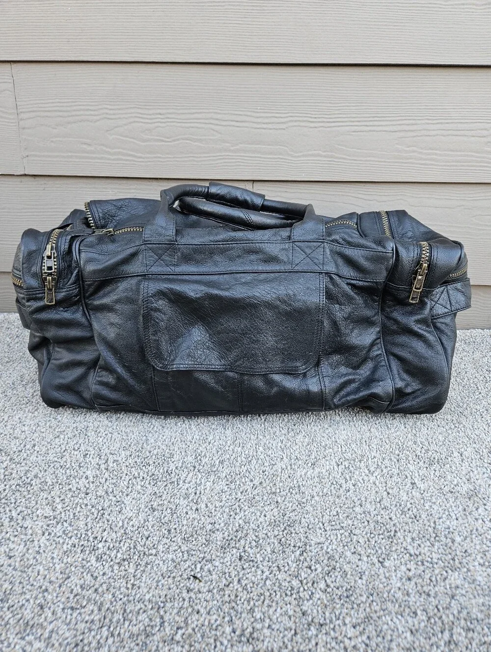 Leather Luggage Duffle Bag Weekender Travel Tote Black Pilot Vintage Carry On